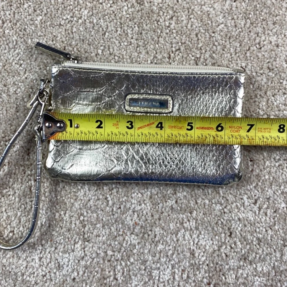 Strada Womens Silver Metallic Snakeskin Embossed Zip Wristlet Pouch Clutch